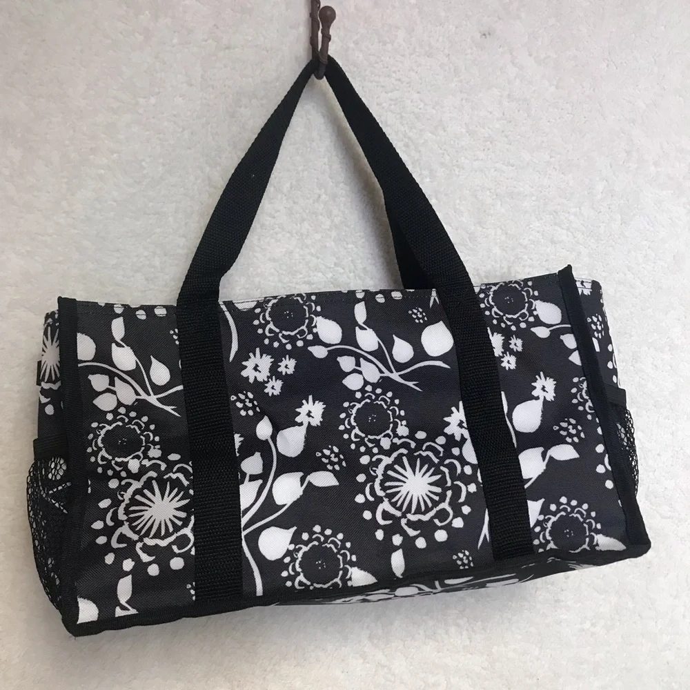 thirty-one Black and White Floral Tote with Dual Straps